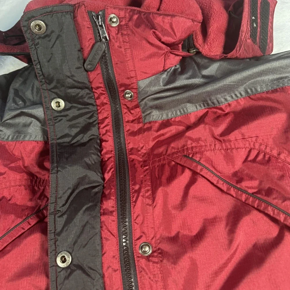 Cabela's Large Waterproof Hooded 3-in-1 Parka Jacket Red Fleece Lined Coat